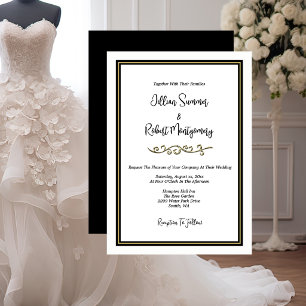 Elegant Black & White With Gold Wedding Invitation