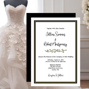 Elegant Black & White With Gold Wedding Invitation