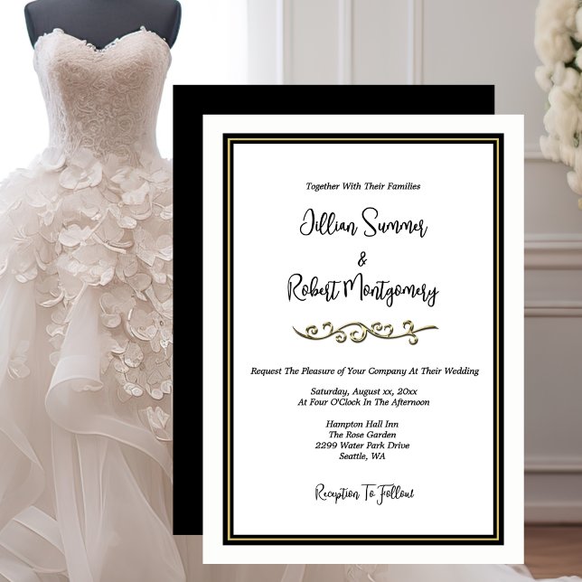 Elegant Black & White With Gold Wedding Invitation (Elegant Black & White With Gold Wedding Invitation)