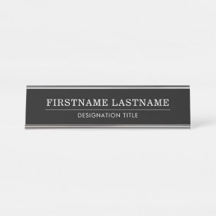 Elegant Black White with Name Title Simple Line Desk Name Plate
