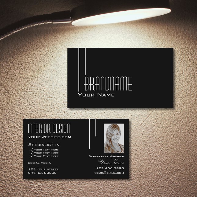 Elegant Black White with Photo Professional Modern Business Card (Creator Uploaded)