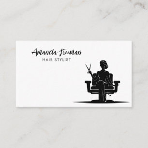 Elegant Black & White Woman Hairdresser Business Card