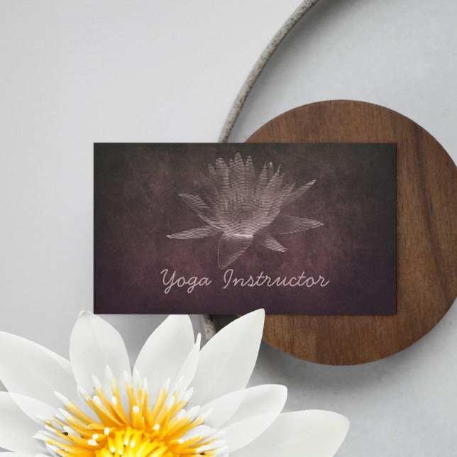 Elegant Black & White YOGA Instructor Floral Lotus Business Card (Creator Uploaded)