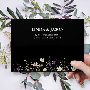 Elegant Black Wildflower Floral Wedding Invitation Envelope
