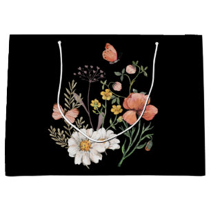 Elegant Black WIldflower Large Gift Bag