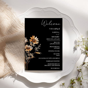 Elegant Black Wildflower Wedding Program Card