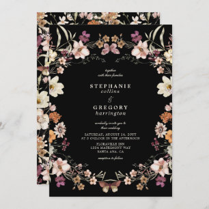 Elegant Black Wildflowers Wedding Invitation
