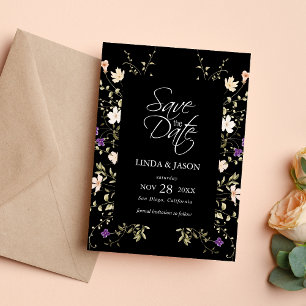 Elegant Black Wildflowers Wedding Save The Date Invitation
