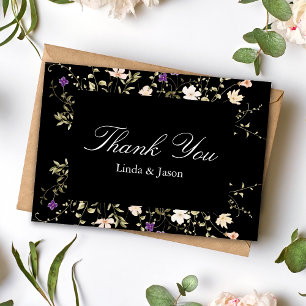 Elegant Black Wildflowers Wedding Thank You Card