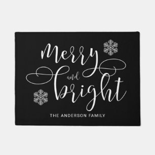 Elegant Black Winter Christmas Merry And Bright Doormat