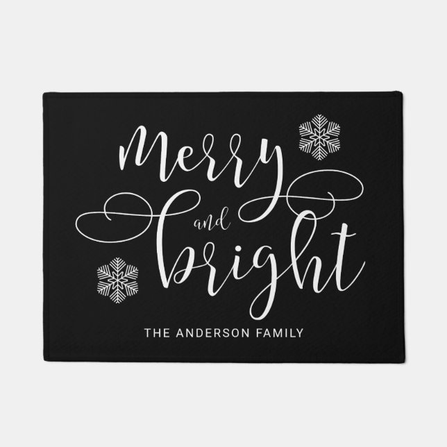 Elegant Black Winter Christmas Merry And Bright Doormat (Front)