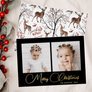 Elegant Black Winter Deer Pattern Two Photo Foil