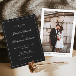 Elegant Black Winter Wedding Photo  Invitation