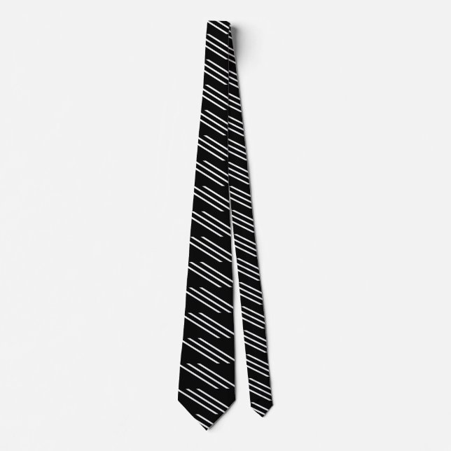 Elegant Black with 3 White Lines Tie (Front)