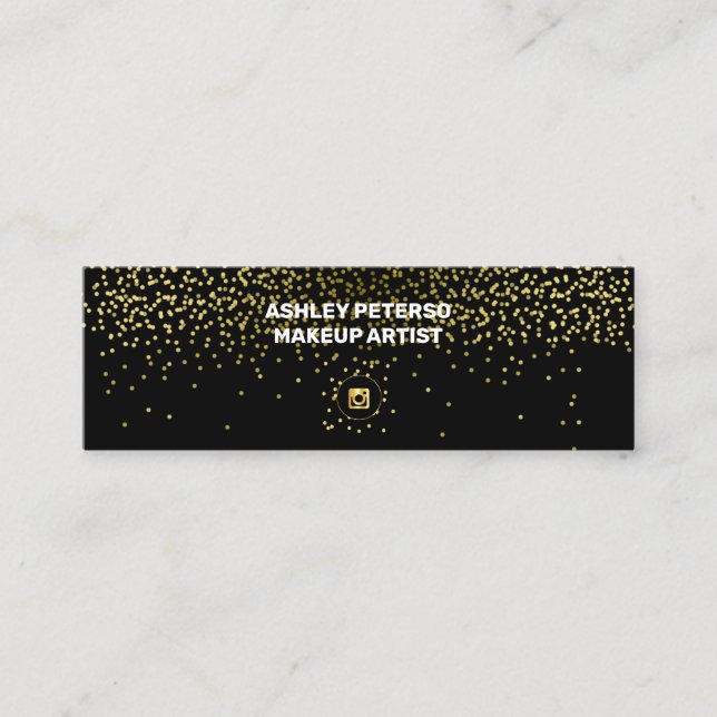 Elegant black with gold glitter mini business card (Front)
