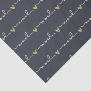 ELEGANT BLACK WITH GOLD HEARTS "NOEL" PATTERN TISSUE PAPER