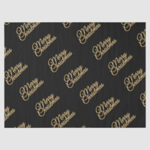 Elegant Black with Gold Merry Christmas Script Tissue Paper