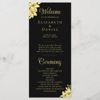 Elegant Black with Gold Typography Wedding Programme