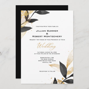 Elegant Black With Gold Wedding Invitation