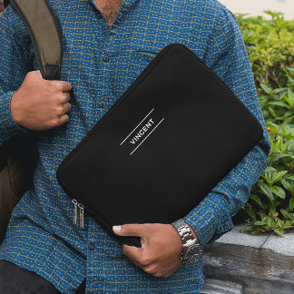 Elegant Black with Name Laptop Sleeve