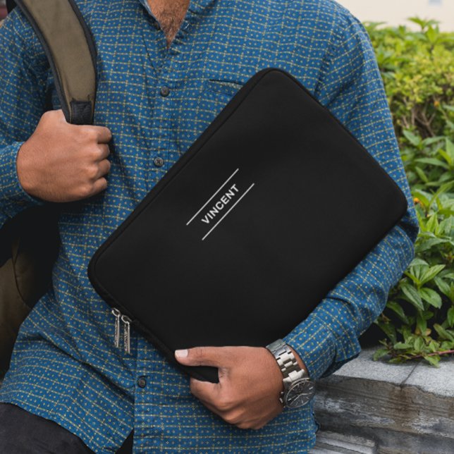 Elegant Black with Name Laptop Sleeve (Creator Uploaded)