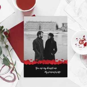 Elegant Black with Red Hearts Holiday Card
