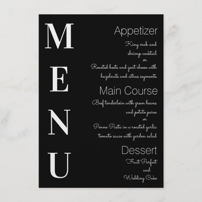 Elegant Black with White Text Menu (Front)