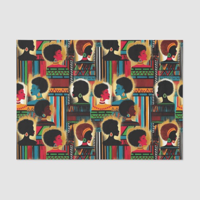 Elegant Black Woman African Pattern in Bold Hues Tissue Paper (Front)