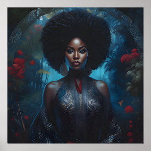 Elegant Black Woman Digital Oil Painting Portrait Poster