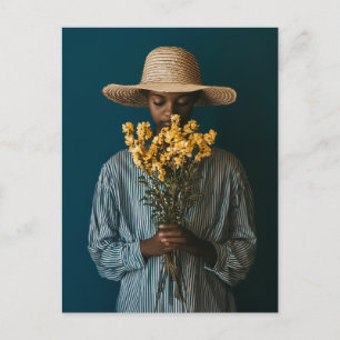 Elegant Black Woman with Flowers Postcard