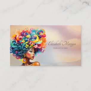 Elegant Black Women Hairdresser Colourful Business Card
