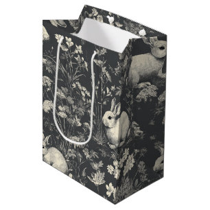 Elegant Black Woodland Rabbit Toile Pattern Medium Gift Bag
