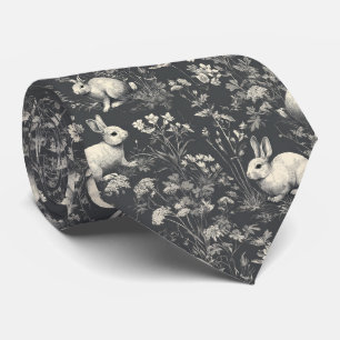 Elegant Black Woodland Rabbit Toile Pattern Tie