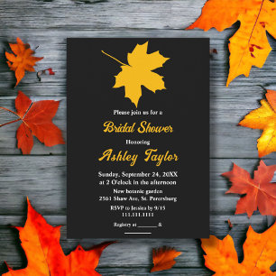 Elegant Black Yellow Fall Leaves Bridal Shower Invitation