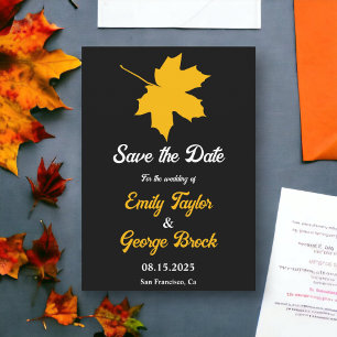 Elegant Black Yellow Fall Leaves Floral Wedding Save The Date