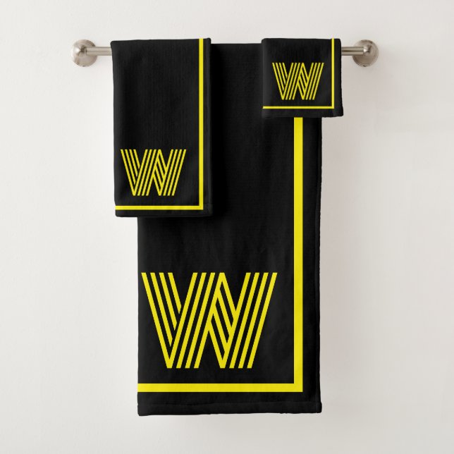 Elegant Black & yellow  Monogram  Bath Towel Set (Insitu)