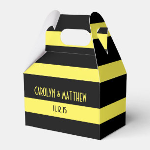 Elegant Black Yellow Stripes Wedding Favour Box