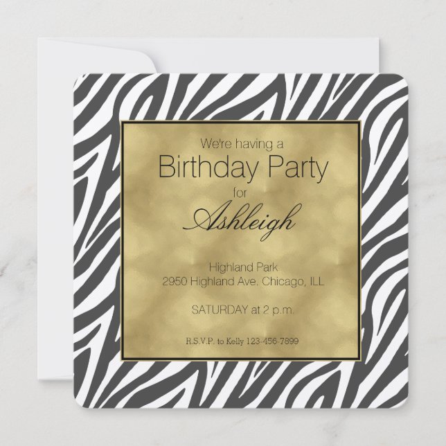 Elegant Black Zebra Print Birthday Invitation (Front)