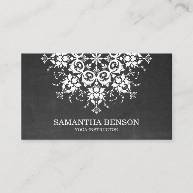 Elegant Blackboard chalkboard Flower Logo Yoga Business Card (Front)
