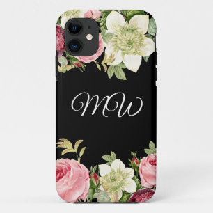 Elegant BlackFloral Monogram Case-Mate iPhone Case