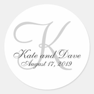 Elegant Blank Customisable Monogram Wedding Favour Classic Round Sticker