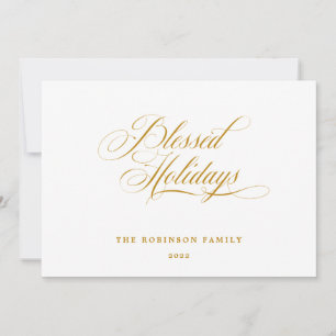 Elegant Blessed Holidays Gold Script Typography Holiday Card