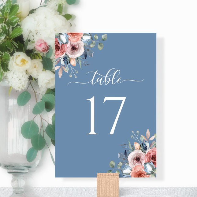 Elegant Blissful Floral Dusty Blue Wedding Table Number (Creator Uploaded)