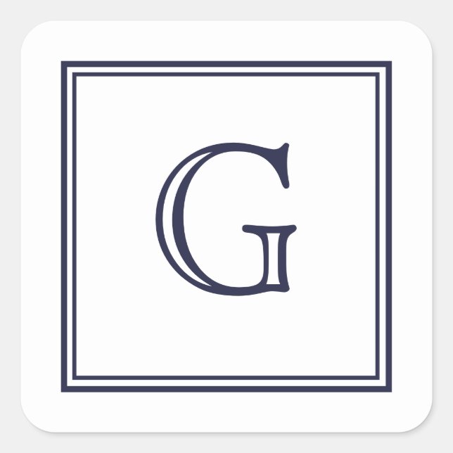 Elegant Block Monogram with Border Square Stickers (Front)