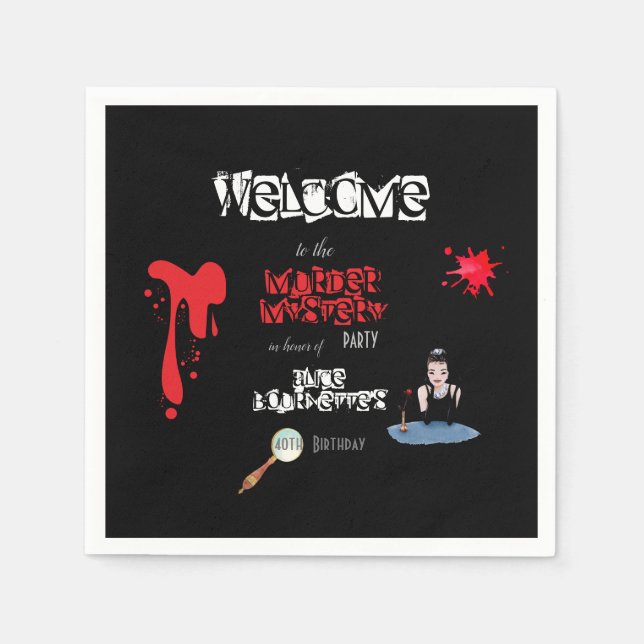 Elegant bloody Murder Mystery dinner party funny  Napkin (Front)