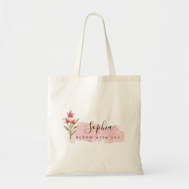 Elegant Bloom with Joy Boho Pink Floral  Tote Bag (Front)