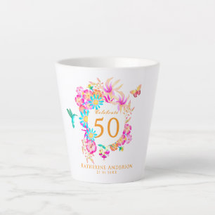 Elegant Blooming 50th Birthday Latte Mug