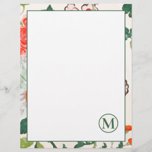 Elegant Blooming Floral Monogrammed Stationery Custom Letterhead