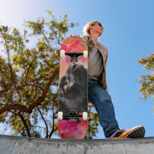 Elegant Blooming Floral Wild Black Panther Skateboard
