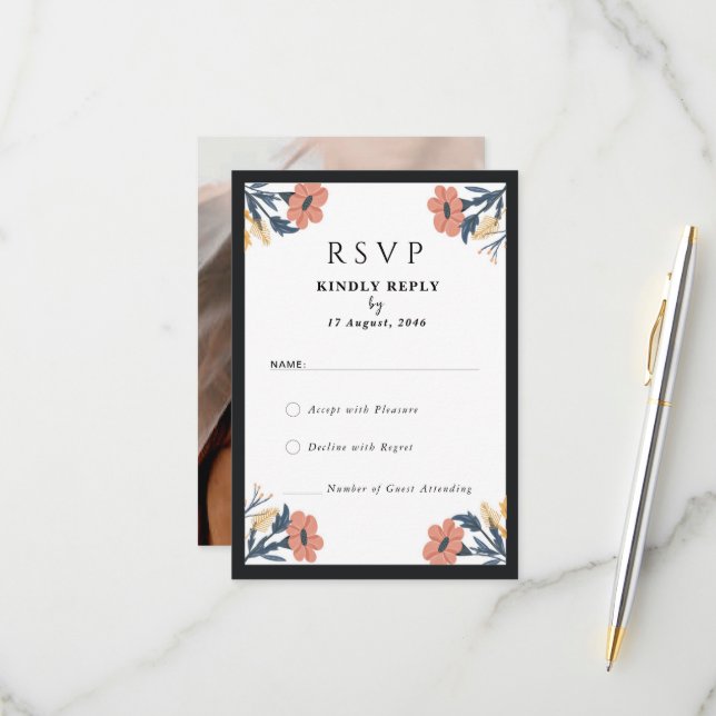 Elegant Blooming Flower Wedding RSVP Cards (Front/Back In Situ)